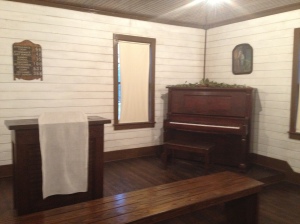 Assembly of God Church, interior shot of altar and piano, Tupelo, Ms